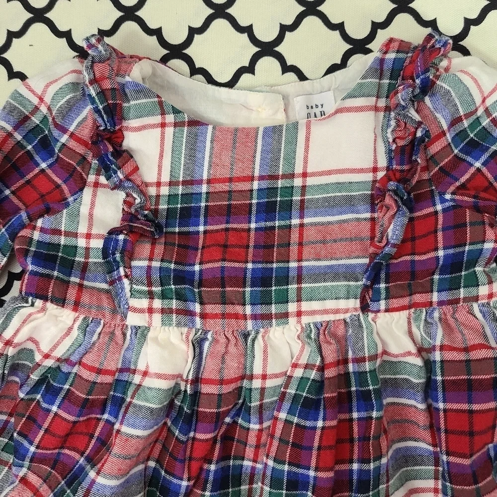 Baby Gap Cotton Plaid Long Sleeve Dress Size 12-18 Months